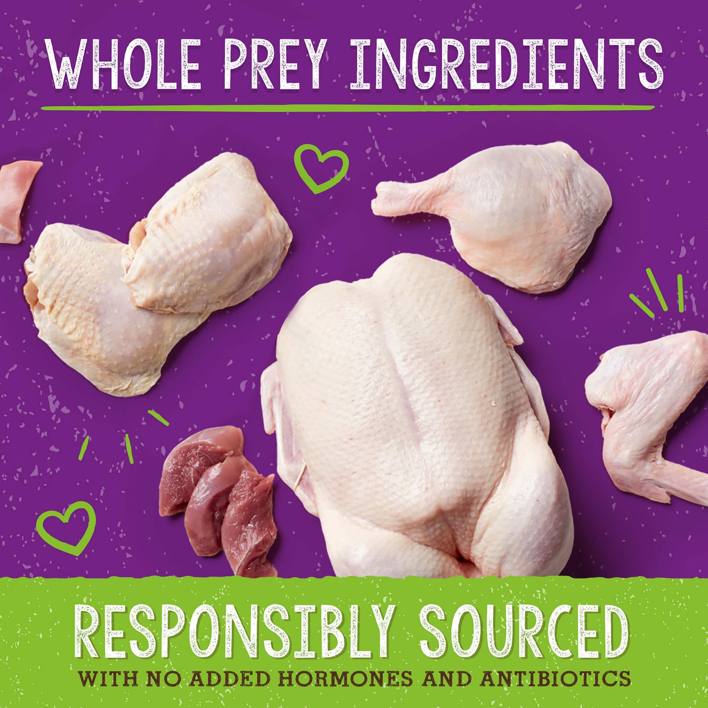 WHOLE PREY INGREDIENTS | RESPONSIBLY SOURCED | WITH NO ADDED HORMONES AND ANTIBIOTICS