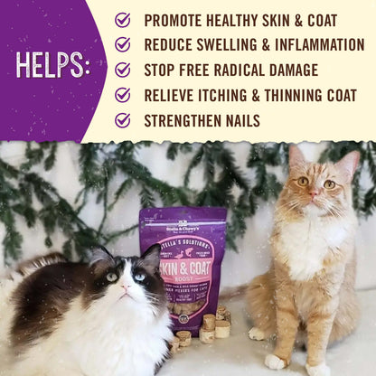 HELPS: | PROMOTE HEALTHY SKIN & COAT | REDUCE SWELLING & INFLAMMATION | STOP FREE RADICAL DAMAGE | RELIEVE ITCHING & THINNING COAT | STRENGTHEN NAILS