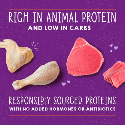 RICH IN ANIMAL PROTEIN AND LOW IN CARBS | RESPONSIBLY SOURCED PROTEINS WITH NO ADDED HORMONES OR ANTIBIOTICS