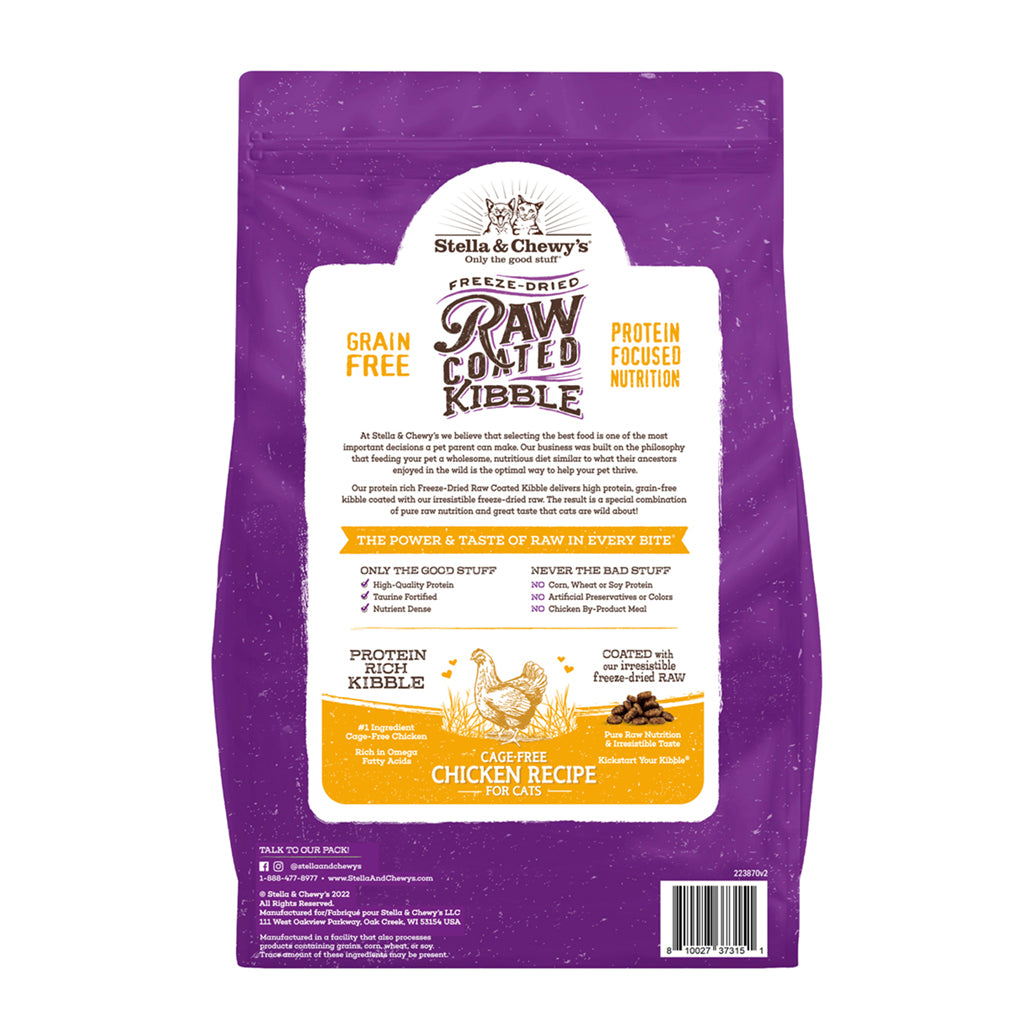 Freeze-Dried Raw Coated Kibble Cage-Free Chicken Recipe for Cats Packaging Back