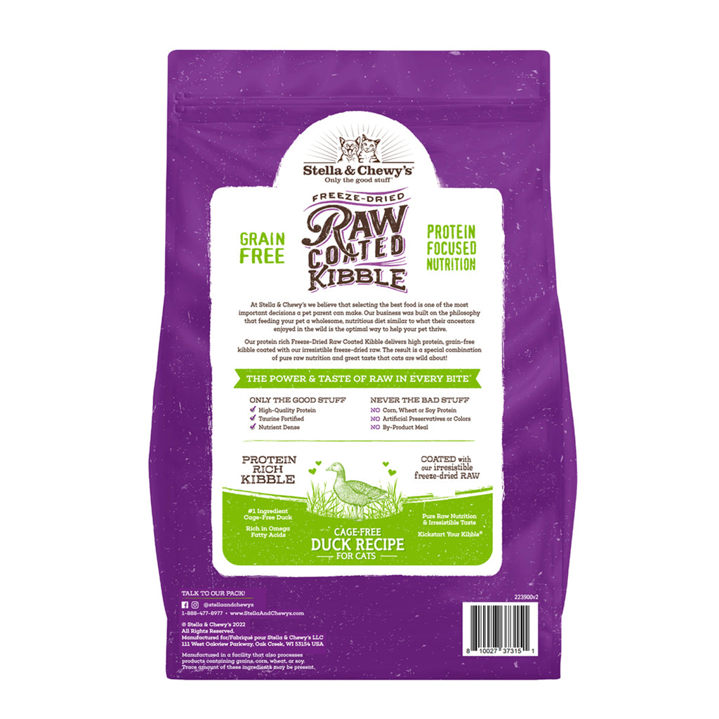 Freeze-Dried Raw Coated Kibble Cage-Free Duck Recipe for Cats Packaging Back