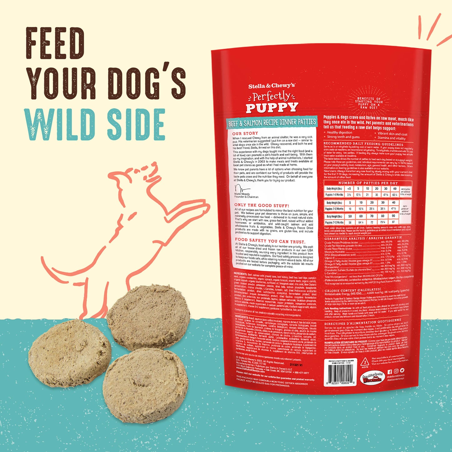 Feed Your Dog's Wild Side | Perfectly Puppy Freeze-Dried Raw Beef & Salmon Dinner Patties for Puppies