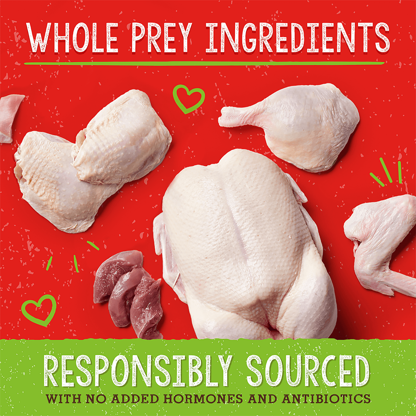 WHOLE PREY INGREDIENTS | RESPONSIBLY SOURCED | WITH NO ADDED HORMONES OR ANTIBIOTICS