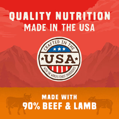 QUALITY NUTRITION MADE IN THE USA | CRAFTED IN THE USA WITH THE WORLD'S FINEST INGREDIENTS | MADE WITH 90% BEEF & LAMB