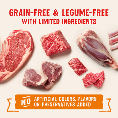 GRAIN-FREE & LEGUME-FREE WITH LIMITED INGREDIENTS | NO ARTIFICIAL COLORS, FLAVORS OR PRESERVATIVES ADDED