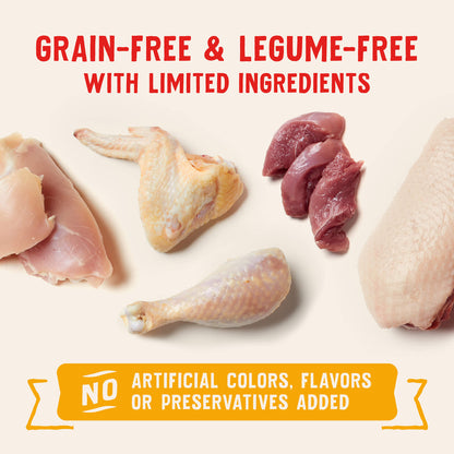 GRAIN-FREE & LEGUME-FREE WITH LIMITED INGREDIENTS | NO ARTIFICIAL COLORS, FLAVORS OR PRESERVATIVES ADDED