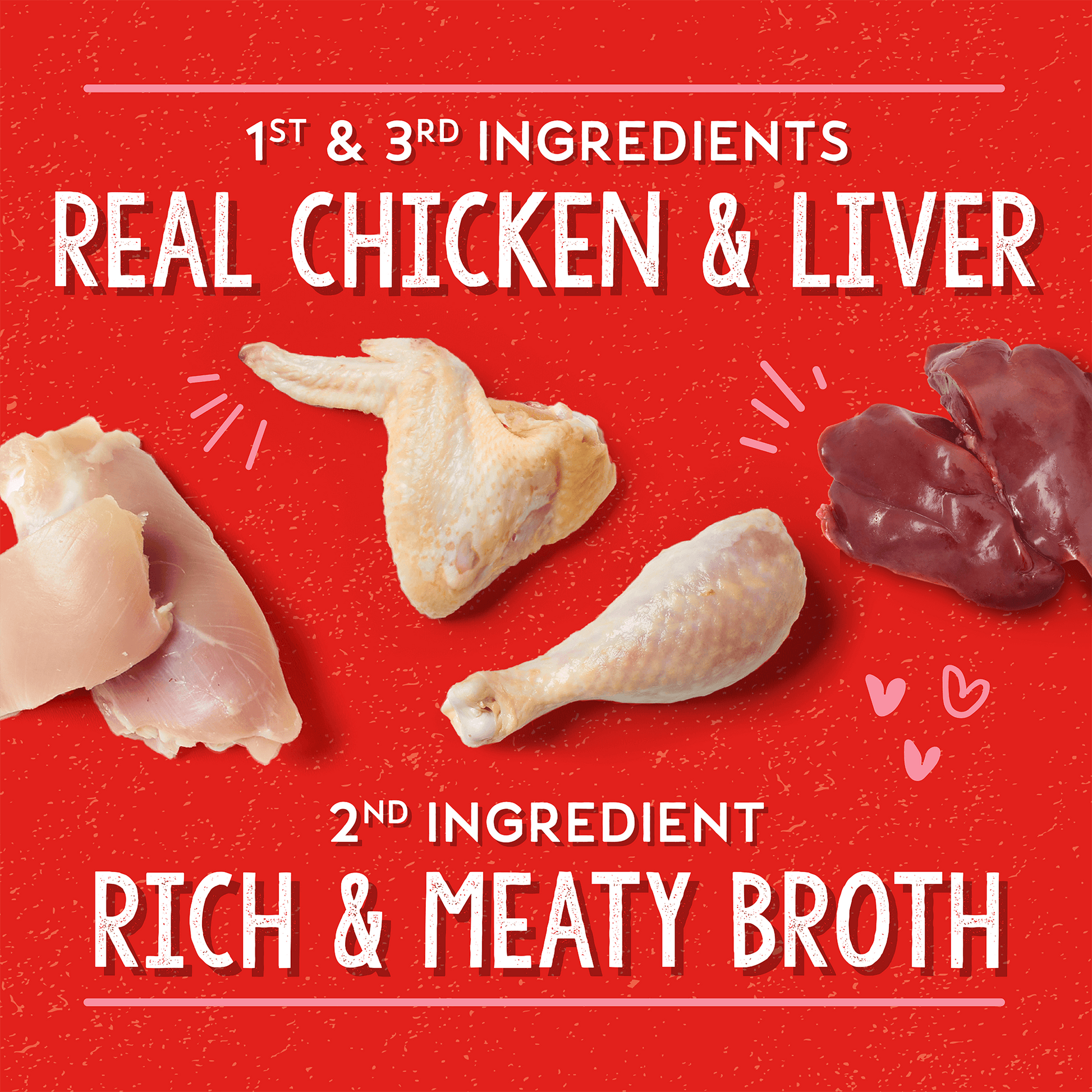 1st & 3rd INGREDIENTS | REAL CHICKEN & LIVER | 2nd INGREDIENT | RICH & MEATY BROTH