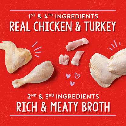 1st & 4th INGREDIENTS | REAL CHICKEN & TURKEY | 2nd & 3rd INGREDIENTS | RICH & MEATY BROTH