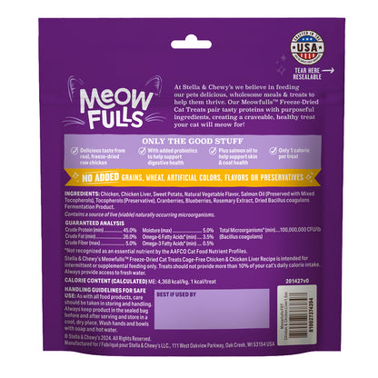 Meowfulls Freeze-Dried Raw Cat Treats Chicken & Chicken Liver Recipe Packaging Back