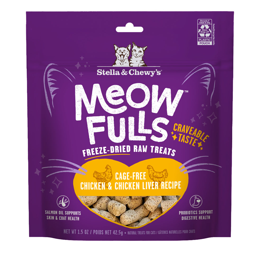 Meowfulls Freeze-Dried Raw Cat Treats Chicken & Chicken Liver Recipe Packaging Front