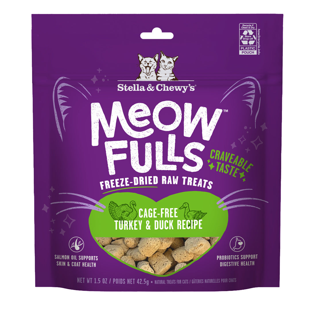 Meowfulls Freeze-Dried Raw Cat Treats Turkey & Duck Recipe Packaging Front