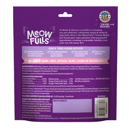 Meowfulls Freeze-Dried Raw Cat Treats Whitefish & Salmon Recipe Packaging Back