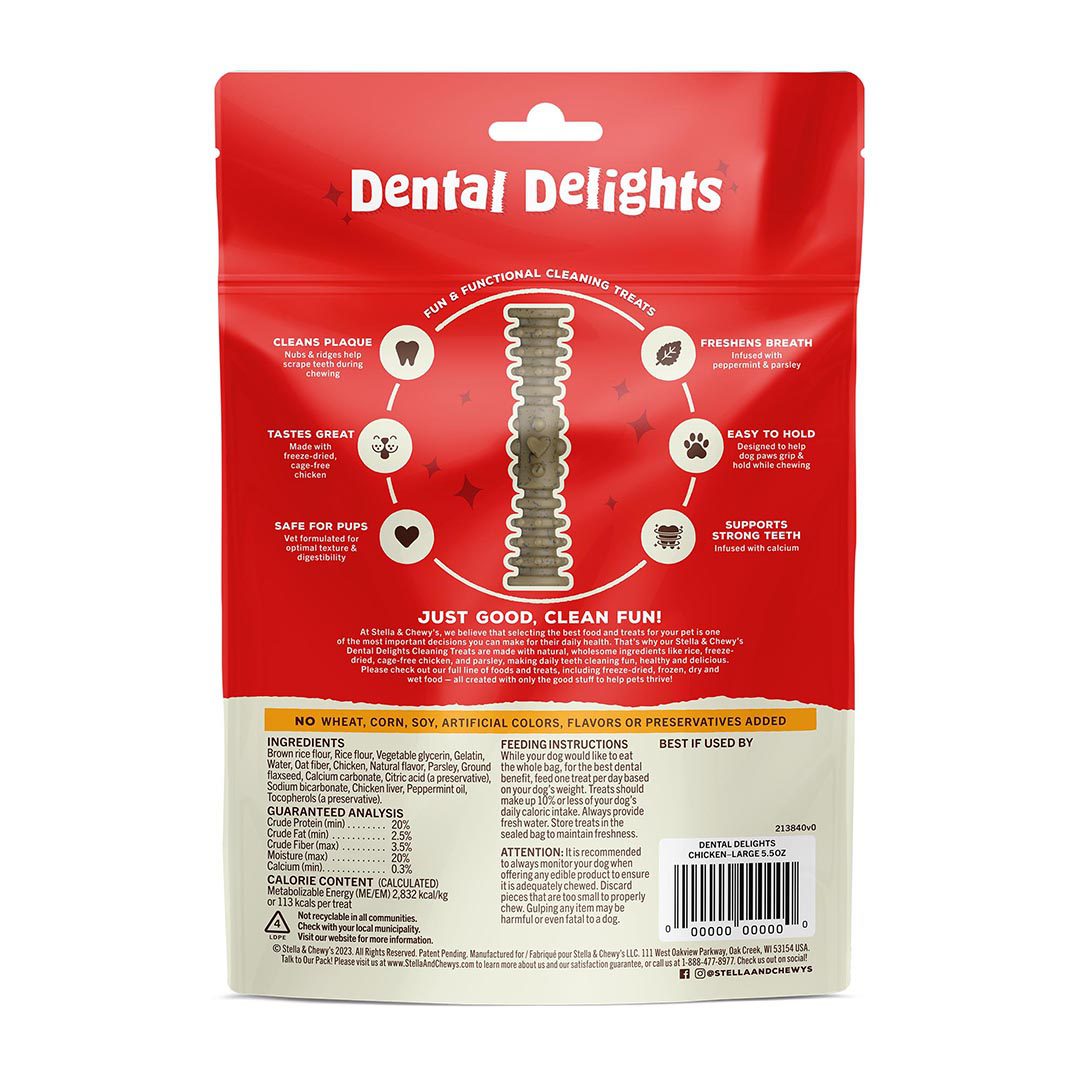 Back of Dental Delights Treats Package Size Large