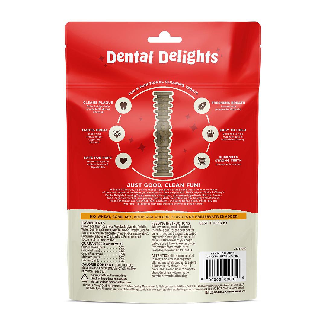 Back of Dental Delights Treats Package Size Medium