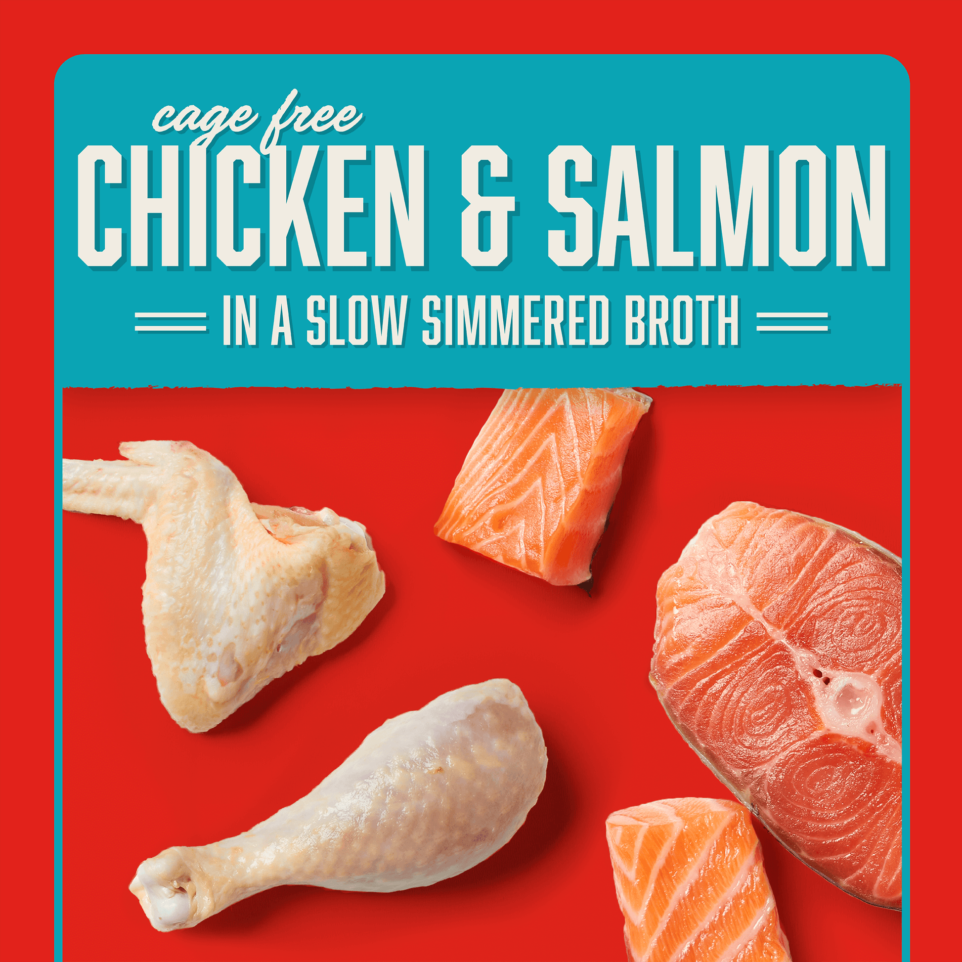 CAGE FREE CHICKEN & SALMON | IN A SLOW SIMMERED BROTH