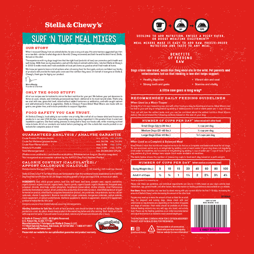 Freeze-Dried Raw Meal Mixers Surf 'N Turf Recipe Packaging Back