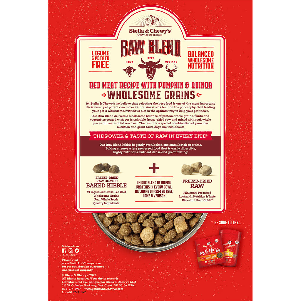 Stella & Chewy's Raw Blend Wholesome Grains Red Meat Recipe with Pumpkin & Quinoa Packaging Back