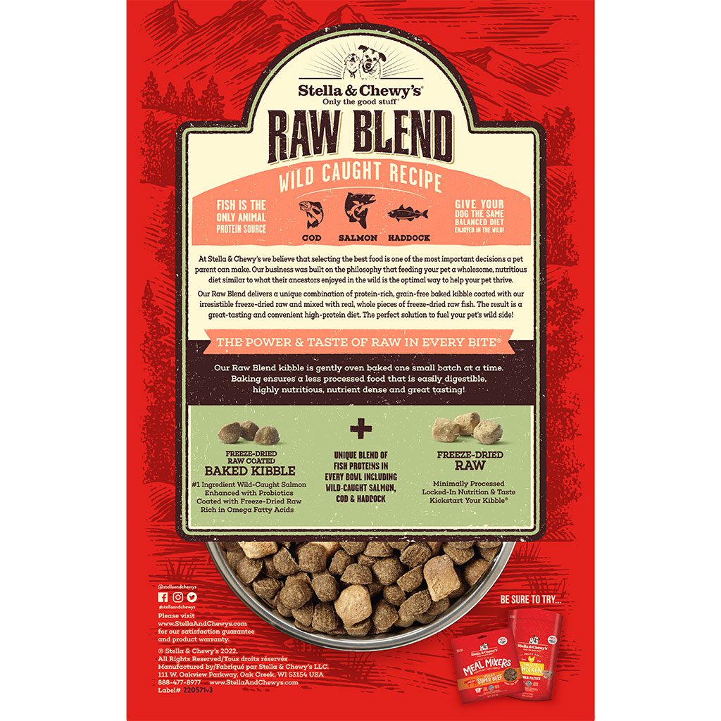 Stella & Chewy's Raw Blend Baked Kibble Wild Caught Recipe Packaging Back