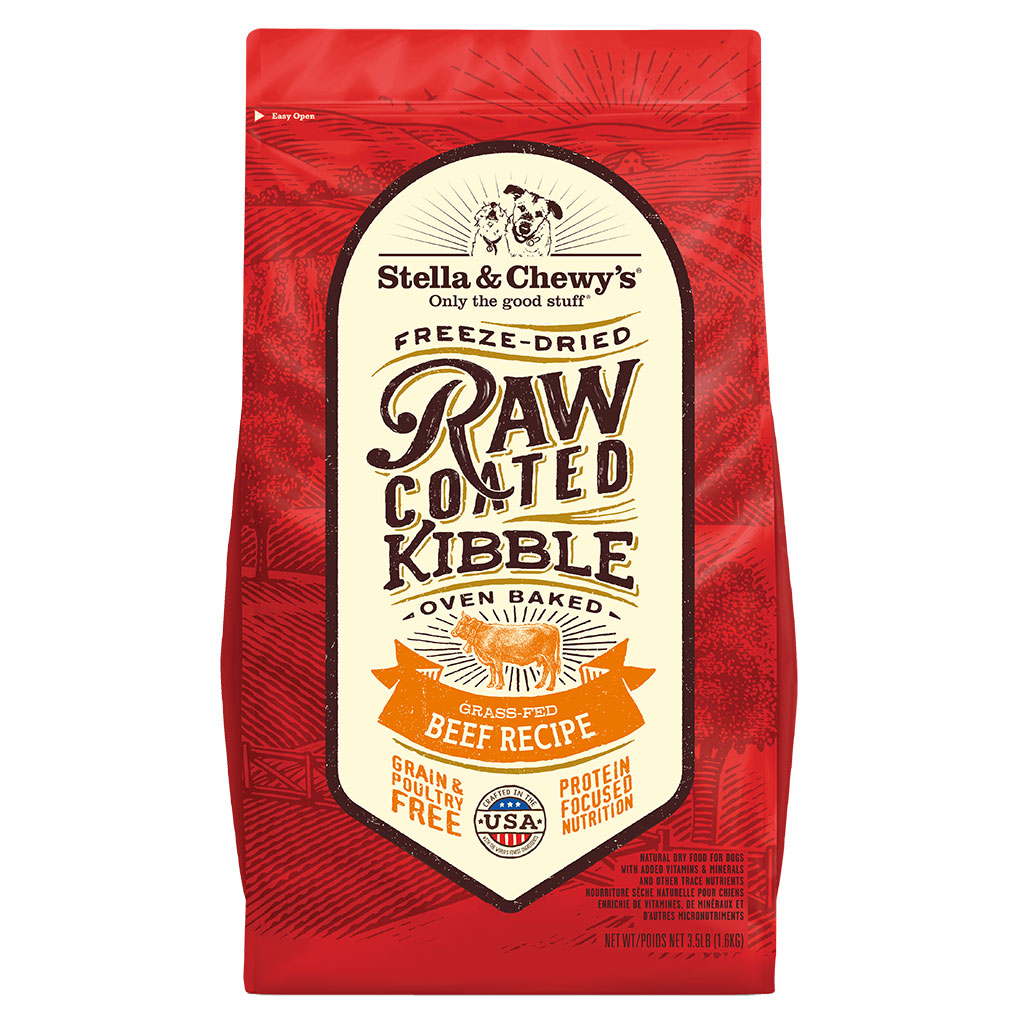 Stella & Chewy's Raw Coated Kibble Grass-Fed Beef Recipe Packaging Front