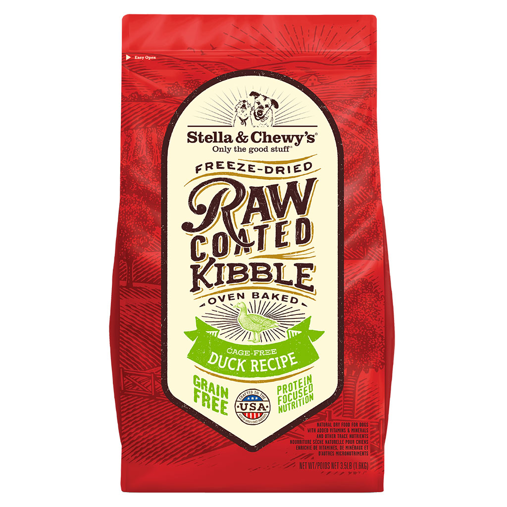 Raw Coated Grain Free Dog Food Cage Free Duck Recipe Protein Rich Low Carb Oven Baked Dog Kibble