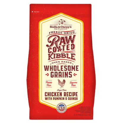 Stella & Chewy's Raw Coated Kibble Oven Baked Wholesome Grains Cage-Free Chicken Recipe with Pumpkin & Quinoa Packaging Front