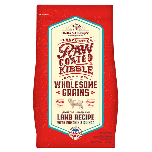 Stella & Chewy's Raw Coated Kibble Oven Bake Wholesome Grains Grass-Fed Lamb Recipe with Pumpkin & Quinoa Packaging Front