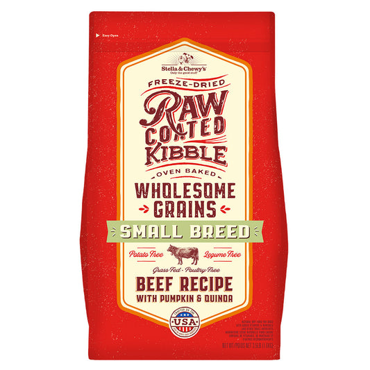 Stella & Chewy's Raw Coated Kibble Oven Baked Wholesome Grains Small Breed Grass-Fed Beef Recipe with Pumpkin & Quinoa Packaging Front