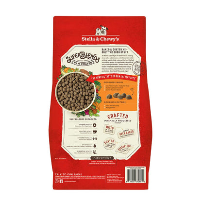 Stella & Chewy's SuperBlends Freeze-Dried Raw Coated Oven Baked Kibble | Grass-Fed Beef, Beef Liver & Lamb Recipe with Superfoods | Dry Dog Food With Wholesome Grains | Packaging Back