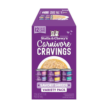 Carnivore Cravings Savory Shreds 2.8 oz Canned Variety Pack - Packaging Front