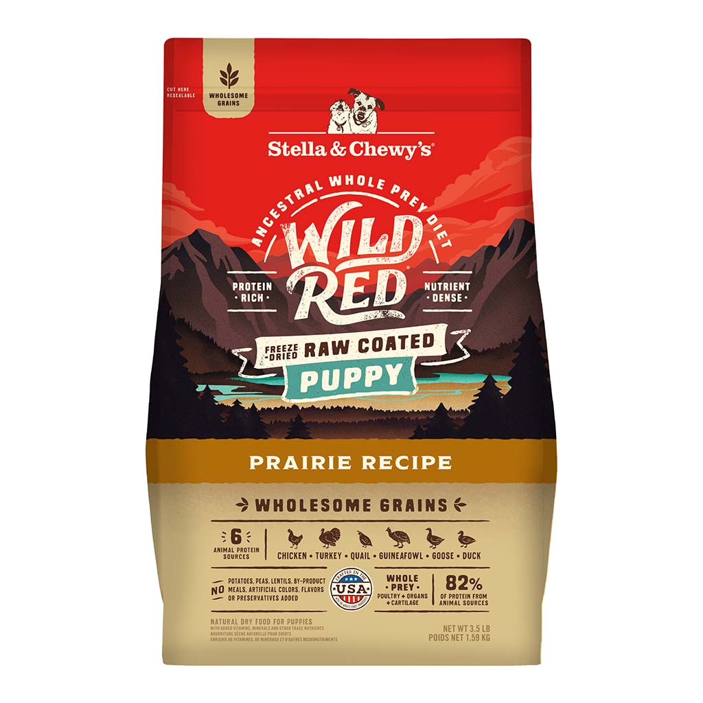 Wild Red Raw Coated Wholesome Grains Puppy Prairie Recipe Packaging Front