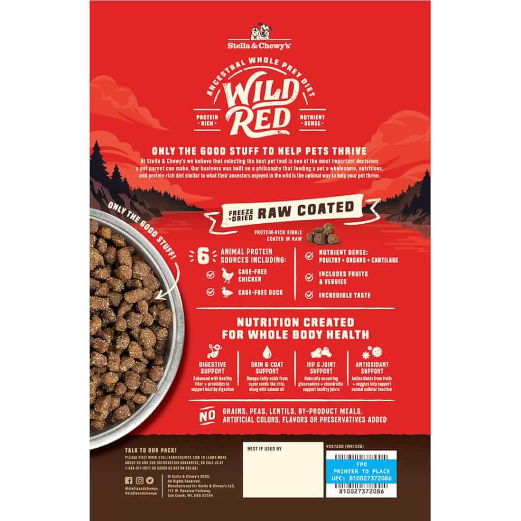 Wild Red Raw Coated Grain and Legume Free Prairie Recipe back