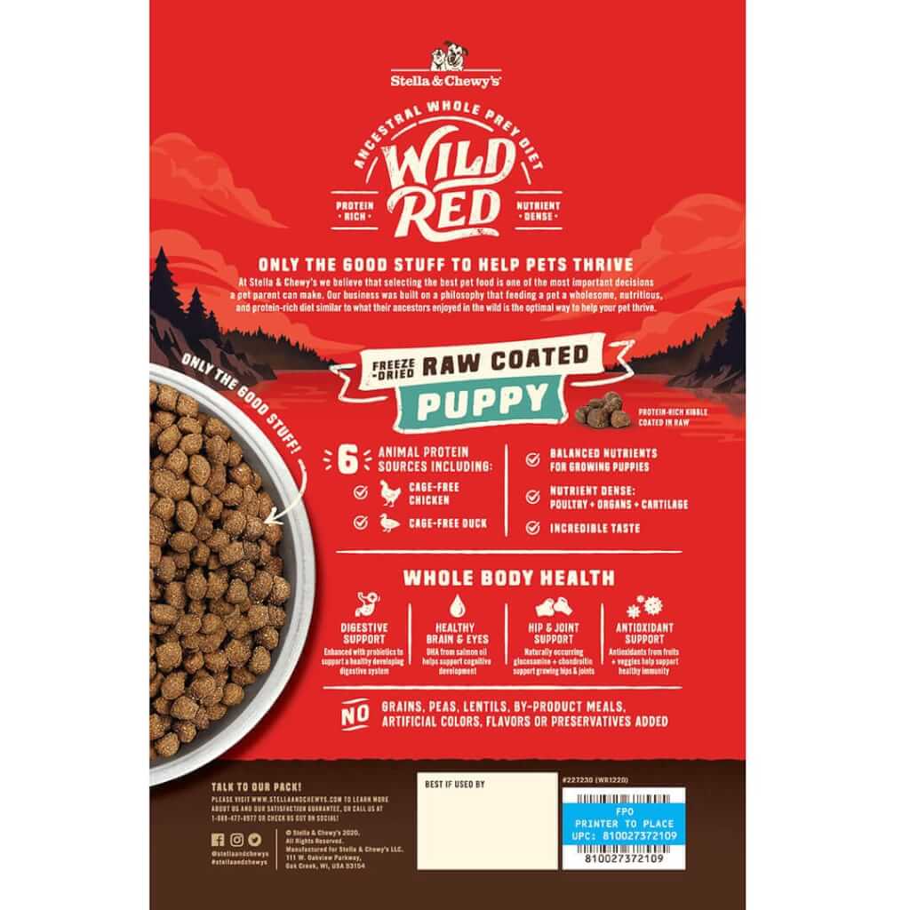 Wild Red Raw Coated Grain and Legume Free Puppy Prairie Recipe back